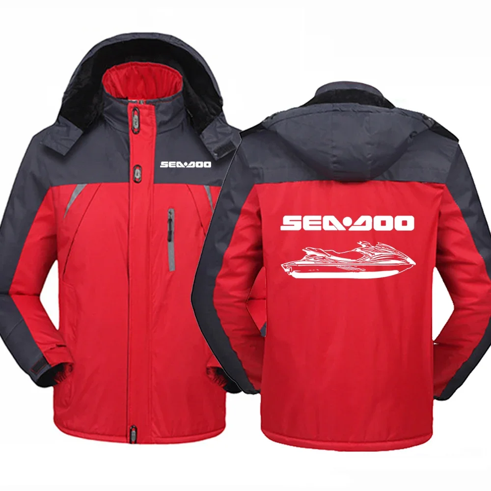 2024 Sea Doo Seadoo Moto Logo Print Autumn Winter Men's Personality Detachable Hooded Thickened Warm Zip Mountaineering Clothing