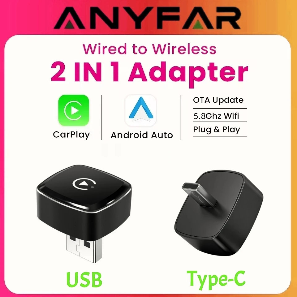 Mini Wireless CarPlay Adapter TYPE C USB Wireless Android Auto Plug&Play AI Smart Box Intelligent Systems for Wired CarPlay Car