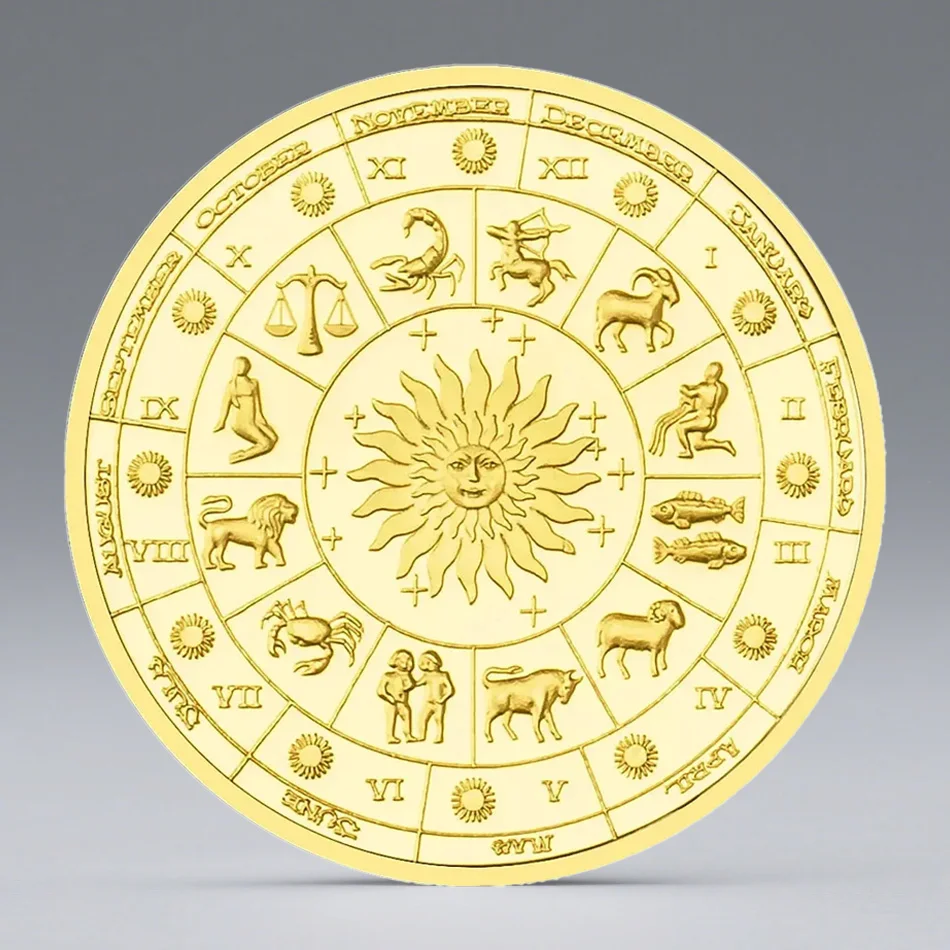 اثني عشر كوكبة تذكارية عملة جوزاء مطلية بالذهب عملات قابلة للجمع ديكور المنزل