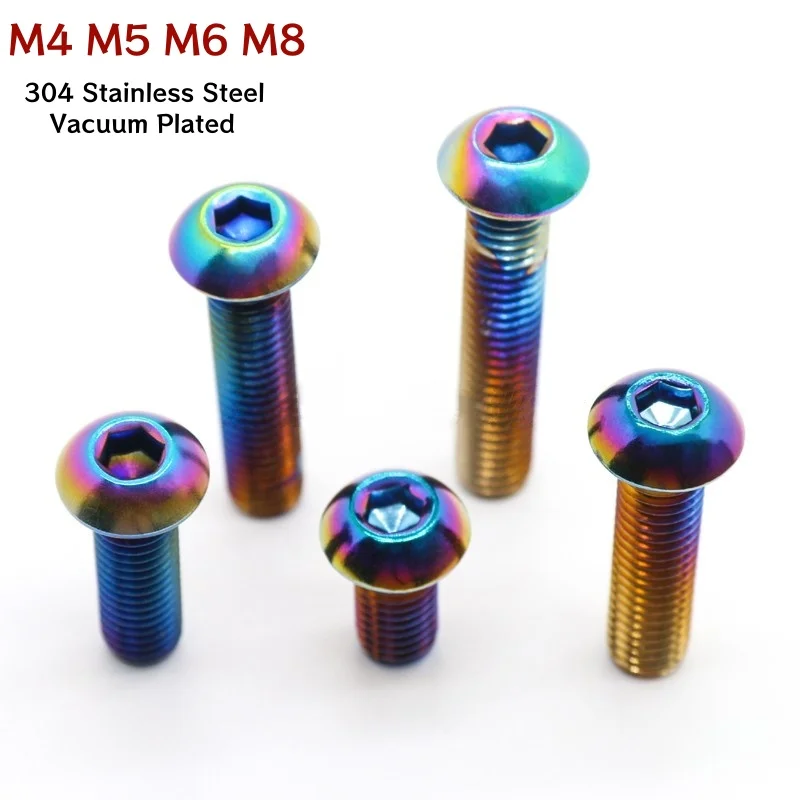 M4 M5 M6 M8 M10 Hex Socket Screw Button Head Allen Bolt Stainless Steel Rainbow Colourful Round Head Screws For Bike Motorcycle