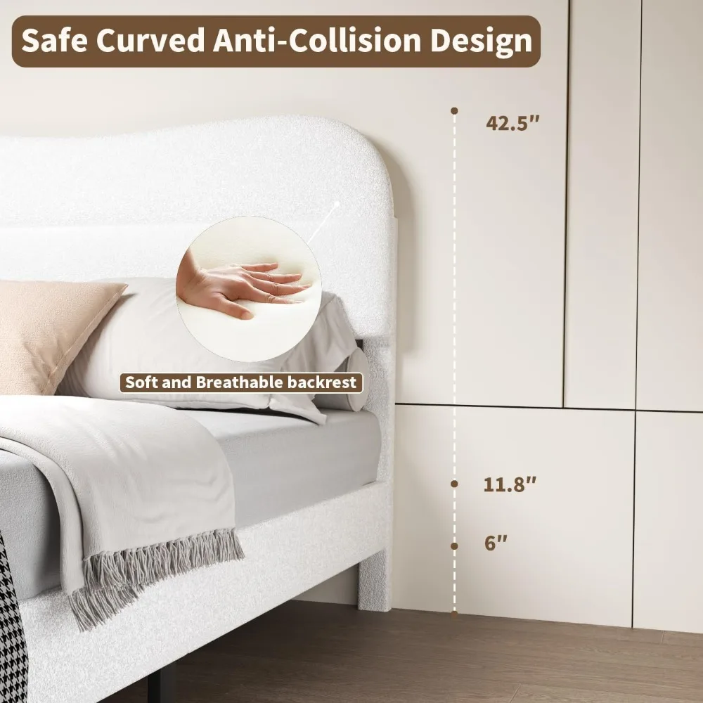 إطار سرير منجد بحجم كوين مع لوح رأسي، إطار سرير من القماش الناعم، إطار سرير بمنصة قوية منخفضة المستوى مع مقاس S #5