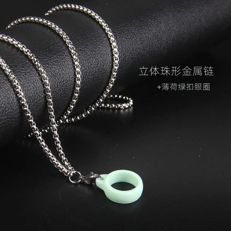 Anti-Lost Pen Lanyard Anti-drop Portable Metal Chain Necklace with Rubble Ring