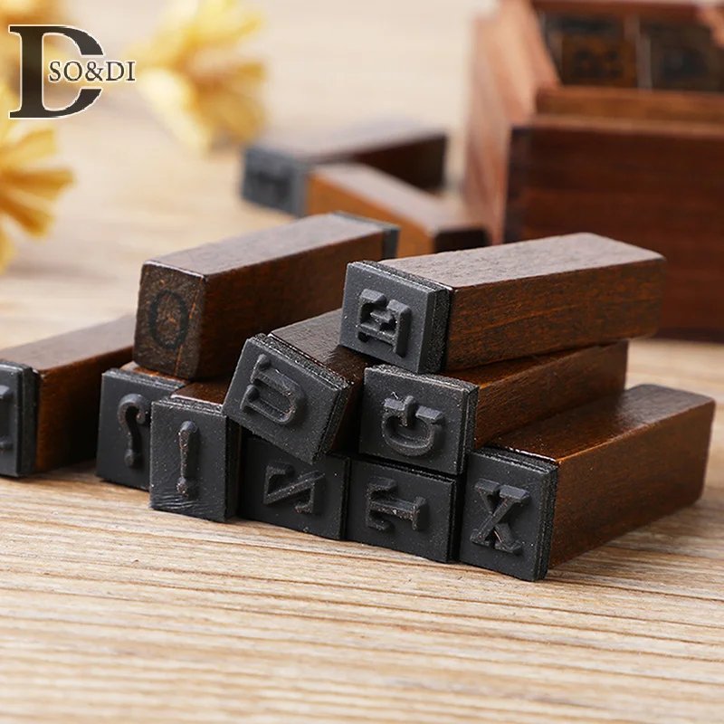 28Pcs A--Z Alphabet Stamps Vintage Wooden Rubber Letter Standard Stamp Set For Craft Card Making Planner Scrapbooking Journals