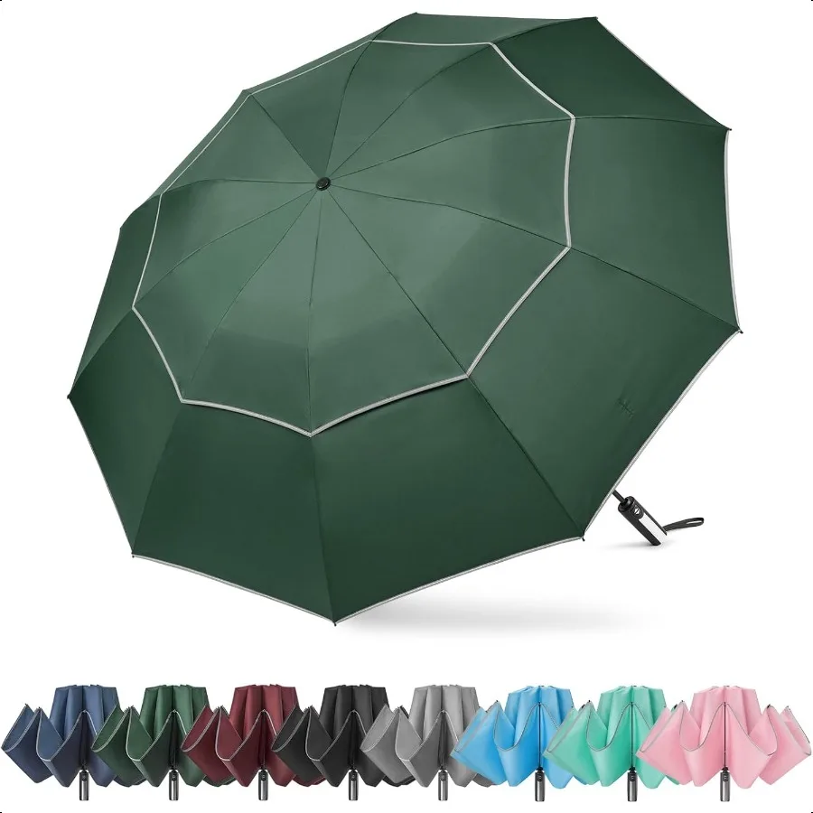 

G4Free 54 62-дюймовый ветрозащитный перевернутый зонт со светоотражающей полосой, большой компактный обратный зонт для гольфа для дождя, 10 ребер, двойной