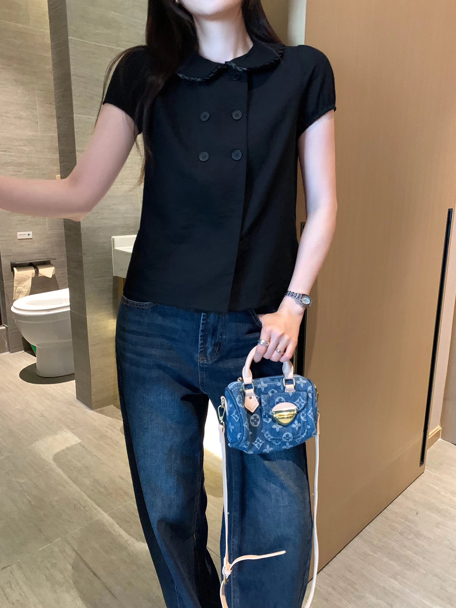 Elegant Doll Collar Bubble Sleeve Shirt Women's Summer Fashionable Fairylike Open Cardigan Top Korean Style Commute Wind