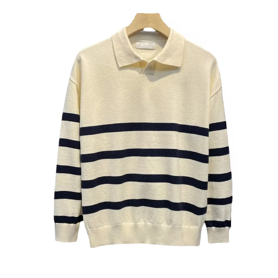 เสื้อผ้าผู้ชาย Collared ถักเสื้อกันหนาวชายญี่ปุ่น Harajuku แฟชั่น Beige ลาย Pullovers Y2k Vintage Cotton Designer Luxury X