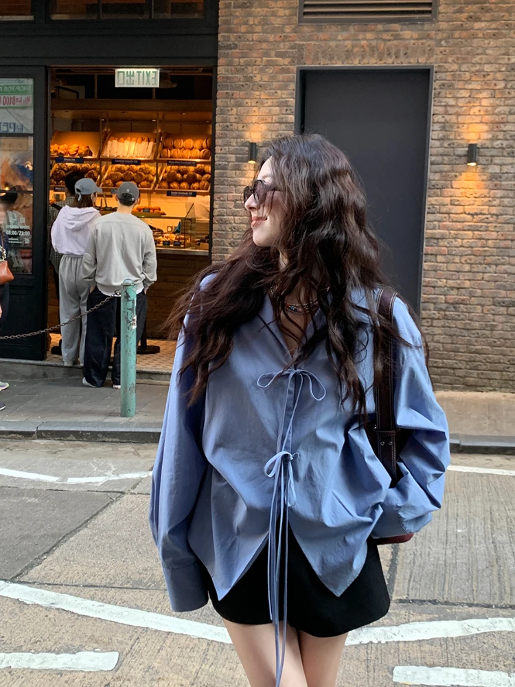 Chemises Vintage françaises élégantes pour femmes, vêtements de printemps à boutons, manches longues, amples, décontractés, mode coréenne, t-shirts Y2k