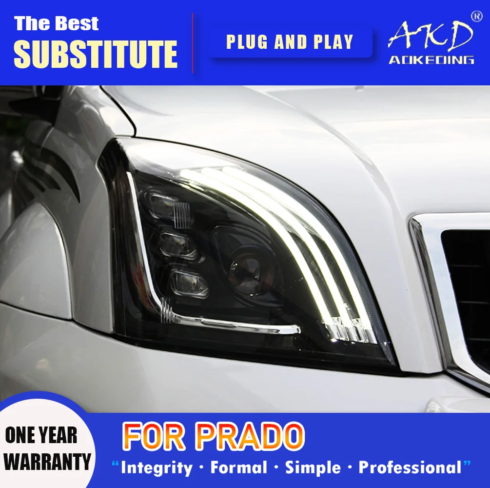 AKD Head Lamp for Toyota Prado LED Headlight 2003-2009 Headlights LC120 DRL Turn Signal High Beam Angel Eye Projector Lens