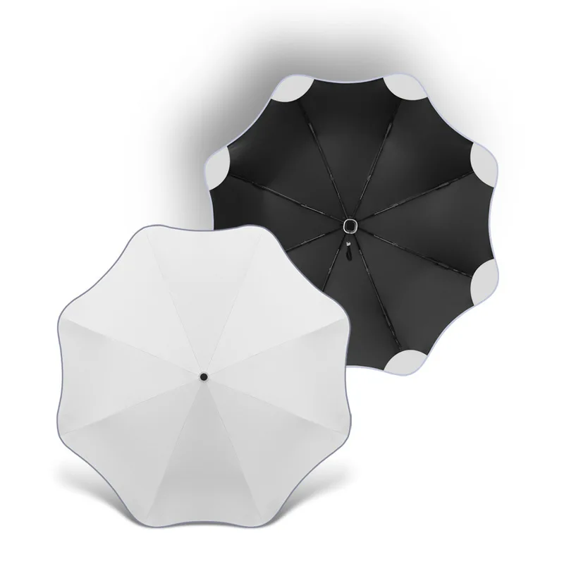 Creative Three-fold Automatic Rounded Corner Umbrella with Reflective Edges Rain or Shine Fully Automatic Vinyl Umbrella