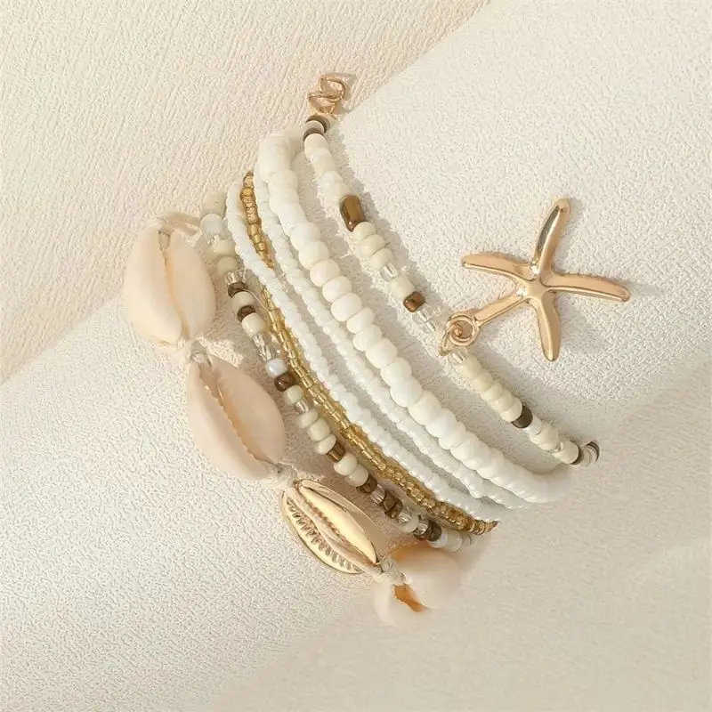 Summer 7-Piece Stackable Beach Style Starfish Bracelet Paired With Mini Fashionables Small Bead Women's Exclusive Accessories