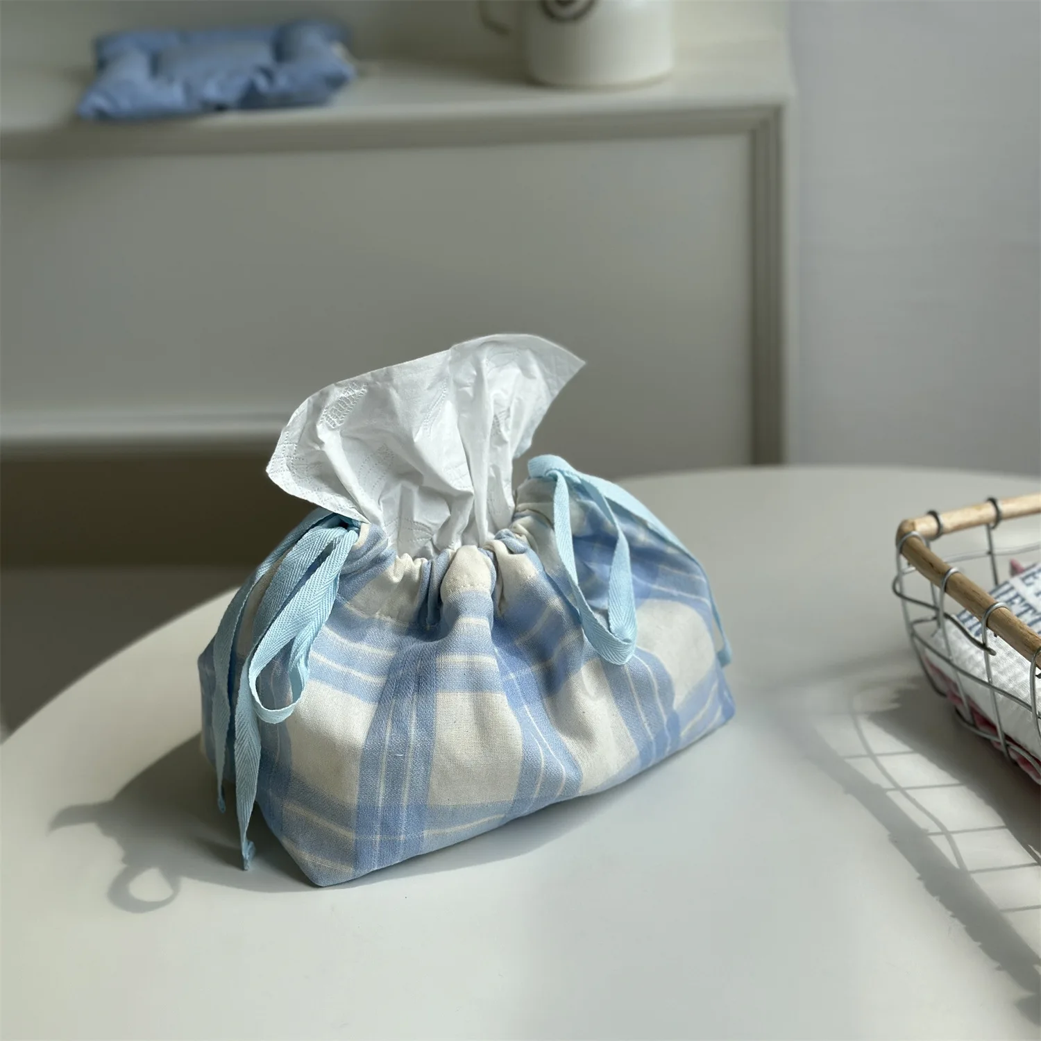 Blue Stripe Tissue Bag Storage Bag Car Napkin Paper Case Home Organizer Nordic Decoration Accessories For Livingroom