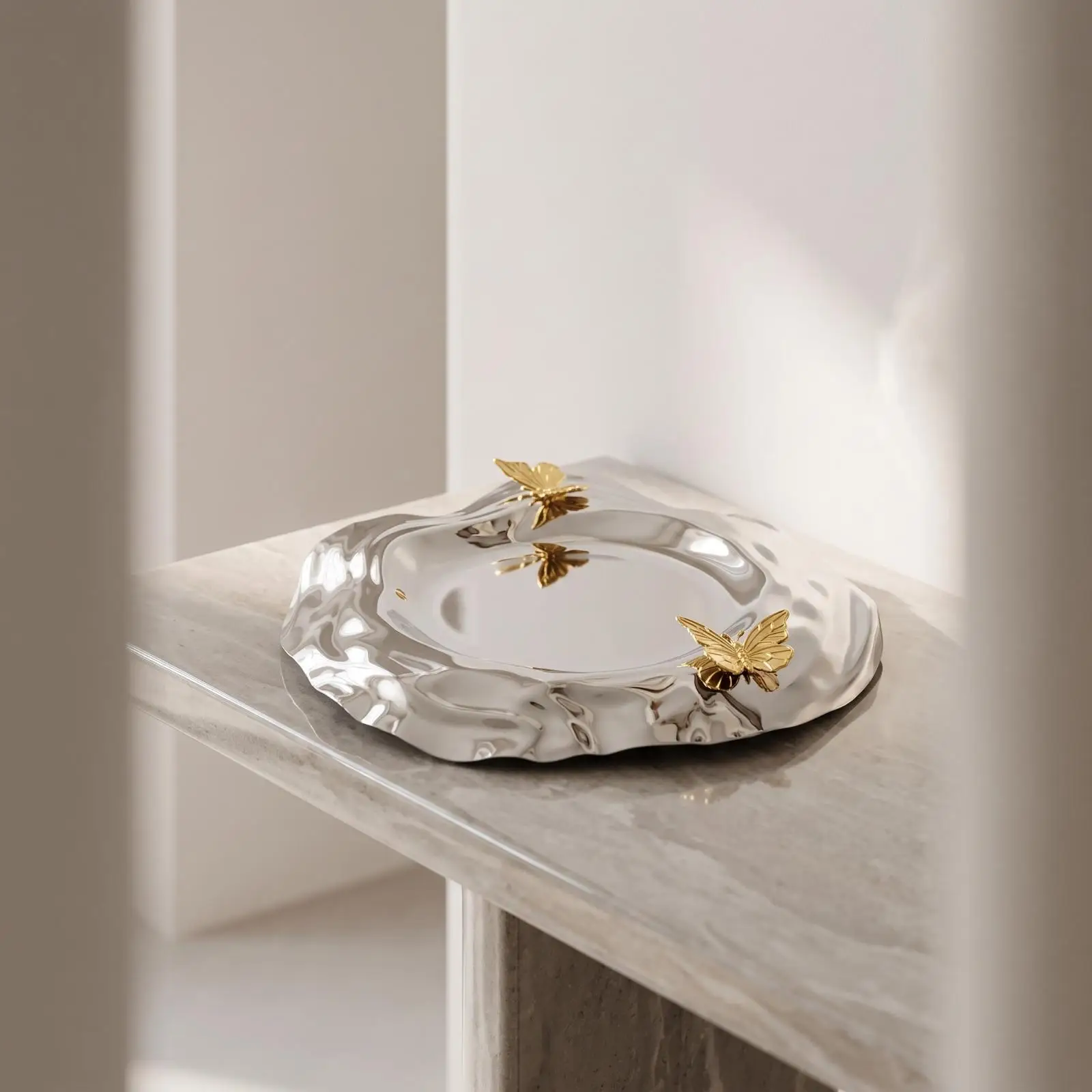 Fruit Plate Mirror Finish Tabletop Tray Modern for Dining Table