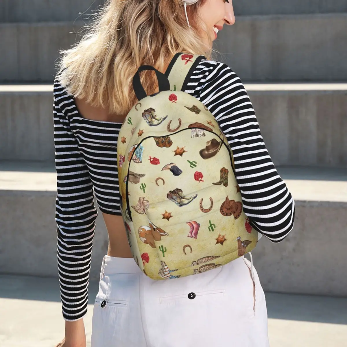Western Cowboy Boots With Hat And Flowers Student Backpack School Bag Hiking Travel Daypack for Men Women Bookbag Shoulder Bags