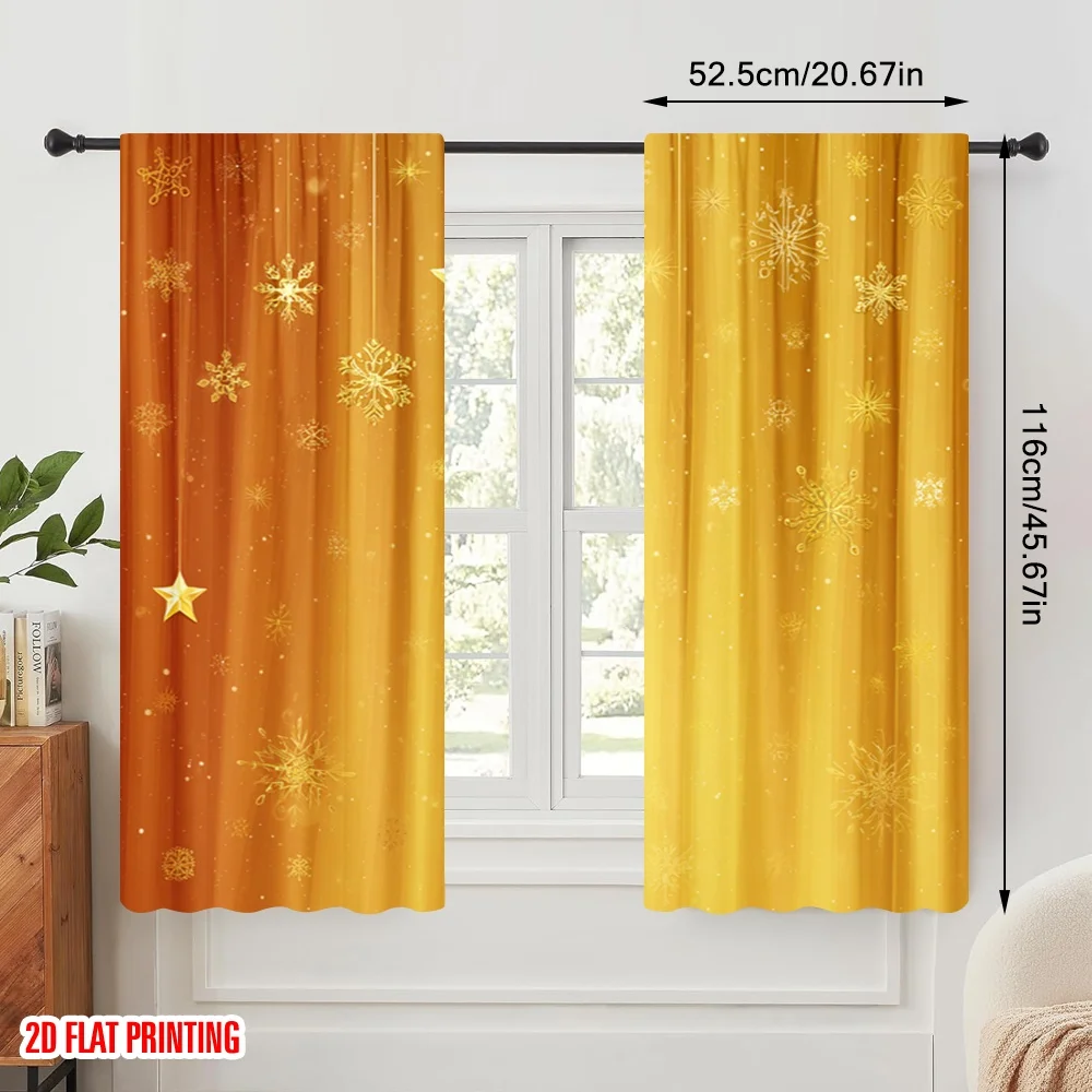 2pcs,2D plane printing Window Curtain Festive Red and Golden Versatile Polyester Fabric (without rod) Versatile All for Bedroom