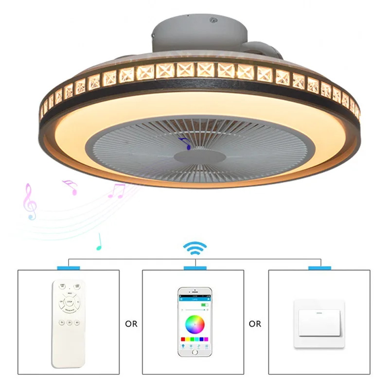 Ceiling Fan with LED Light Bladeless APP Remote Control RGB Ceiling Light with Bluetooth Speaker Dimmable Silent Chandelier Lamp