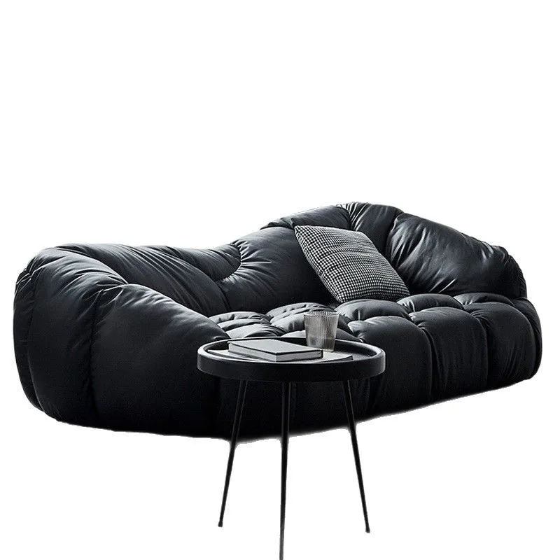 

Minimalist cloud sofa three-person black leather retro small apartment lazy special-shaped sofa bed
