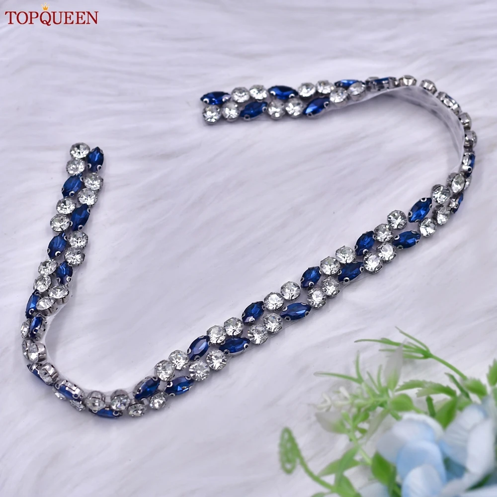 Topqueen Strass Bruids Spaghettiriem Met Lint Trouwriem Avondjurk Diamanten Riem Handgemaakt Applique S07-ML