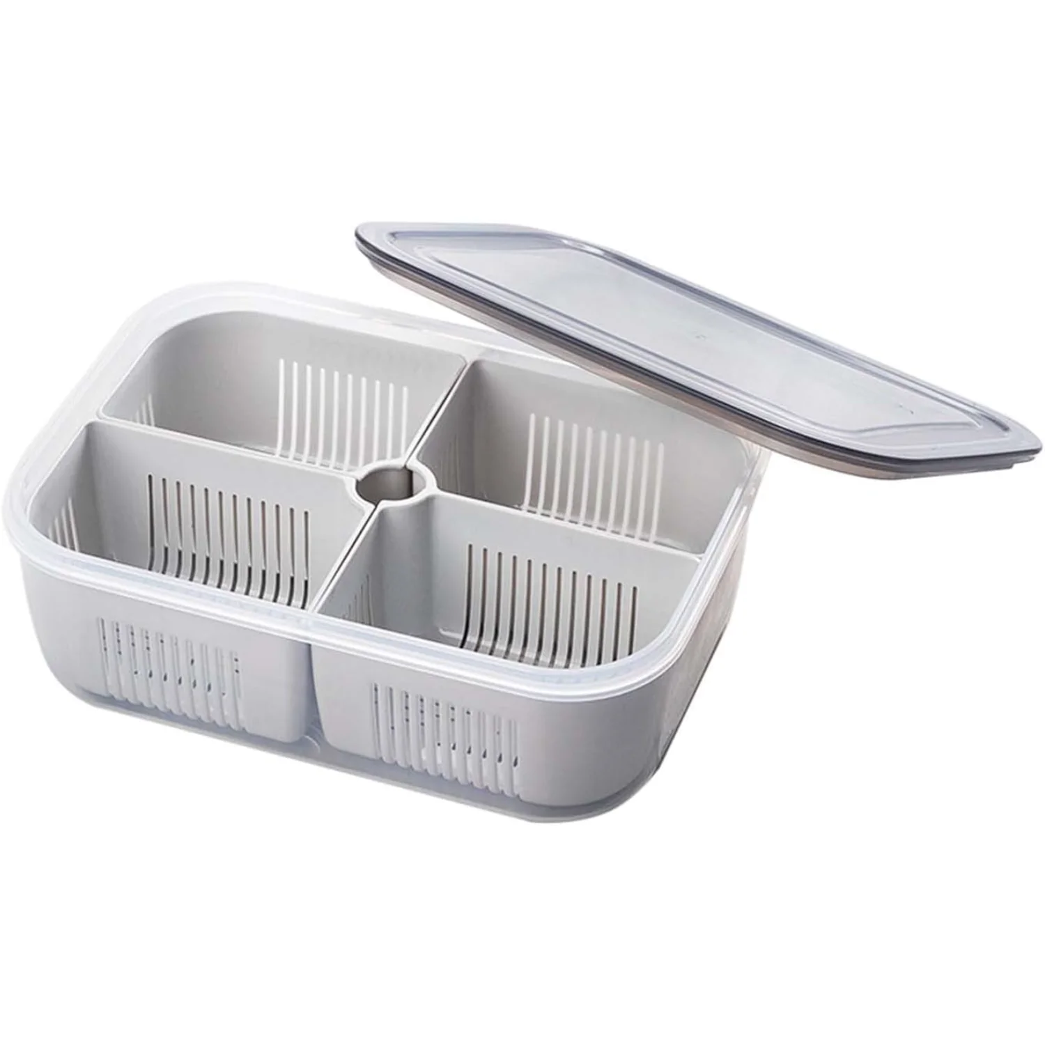 

Snackle Container for Fridge 4 Compartment, Refrigerator Organizer Bins with Lid Versatile, Plastic Food Containers for Snack