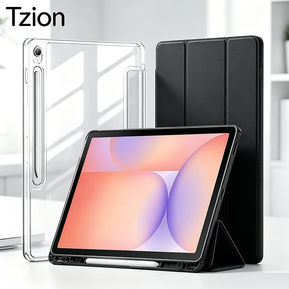 Tablet Case for Samsung Galaxy Tab S10 Lite/S10 FE/S9 FE/S9 10.9'' 11'', Flip Smart Cover with Clear Back Shell, Auto Wake/Sleep