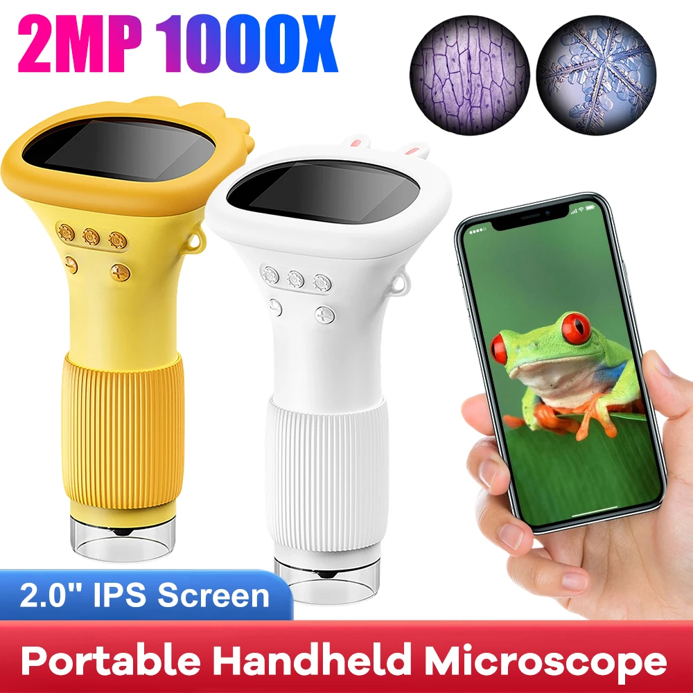 

Ручной микроскоп 2 МП, 2,0-дюймовый IPS-экран, перезаряжаемые портативные цифровые микроскопы, 1080P, 1000-кратная лупа, камера, образовательные подарки