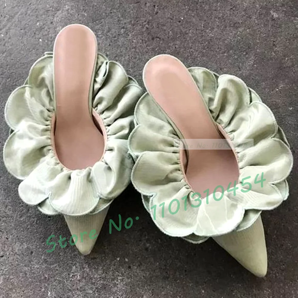 Green Ruffles tacchi bassi muli donna Sweet Flower Wrap Design Pointy splendide scarpe estate donna pantofole Sexy leopardate di lusso