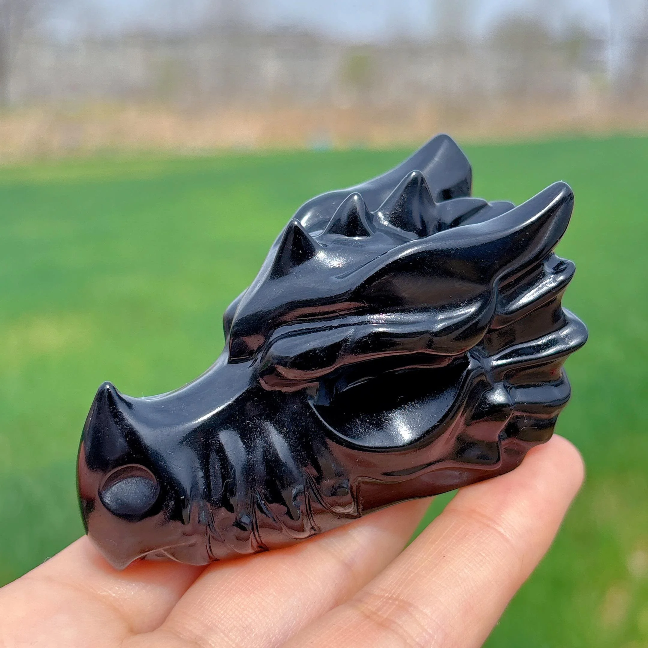 Flame Stone obsidian Dragon Heads Crystal Carving,  Tabletop Ornaments, Crystal Carvings, Crystal Presents, Perfect for Decor