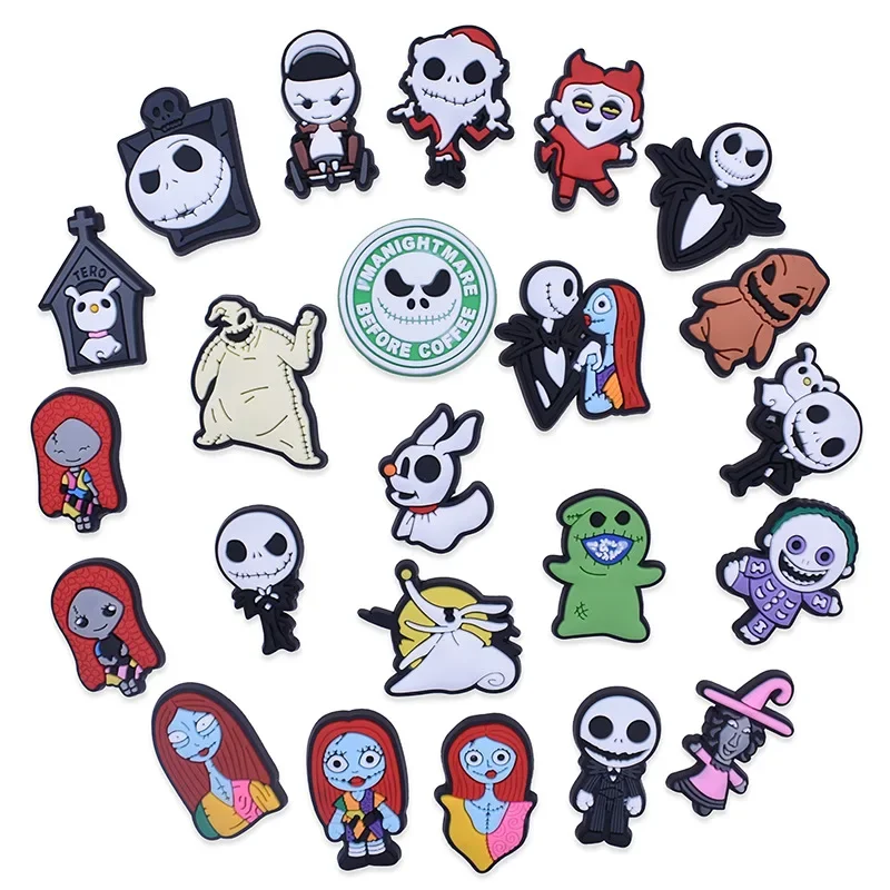 Disney The Nightmare Before Christmas หัวเข็มขัดรองเท้า Crocs แบบ DIY ตัวการ์ตูนรองเท้าแฟชั่นฮาโลวีนดอกไม้ประดับตกแต่ง