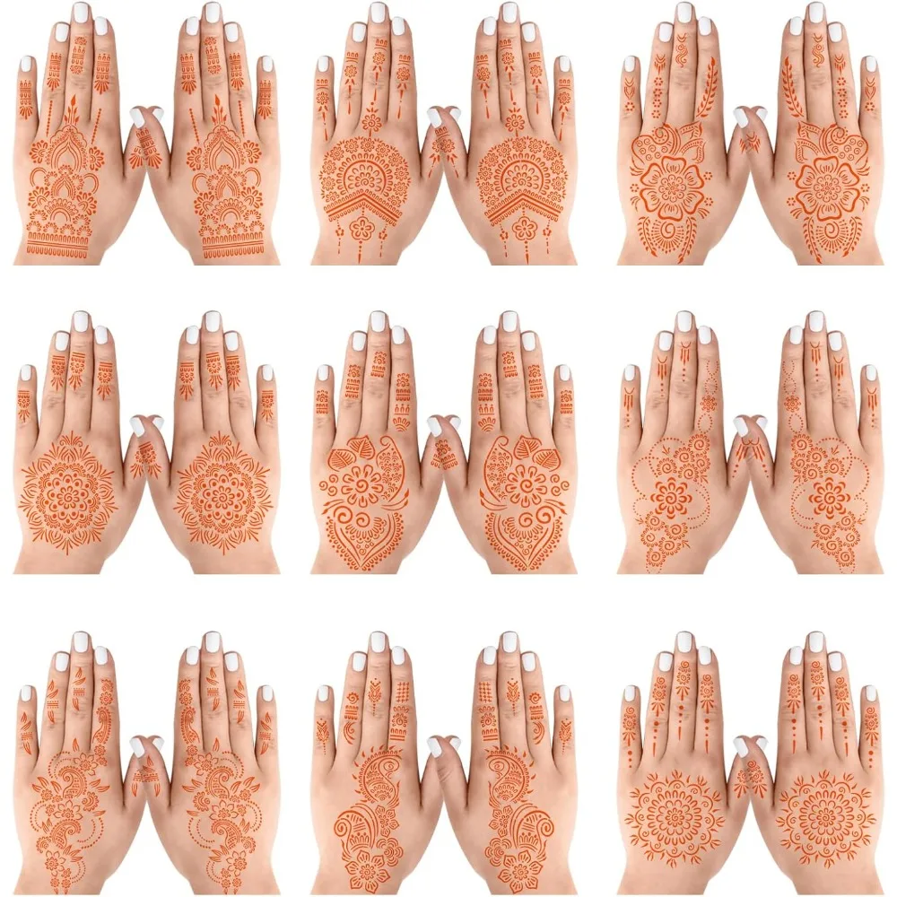 مجموعة قوالب وشم الأظافر، قالب وشم مؤقت لحناء الإصبع، ملصقات وشم عربية واقعية للنساء والفتيات