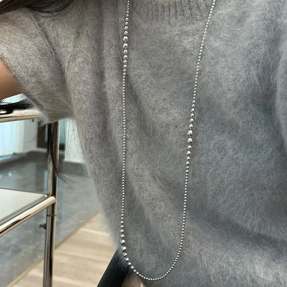 Nefis Zarif İnci Kolye Bakır Büyüleyici Uzun Zincir Kolye Çift Katmanlı Giyim Kazak Zincir Kolye