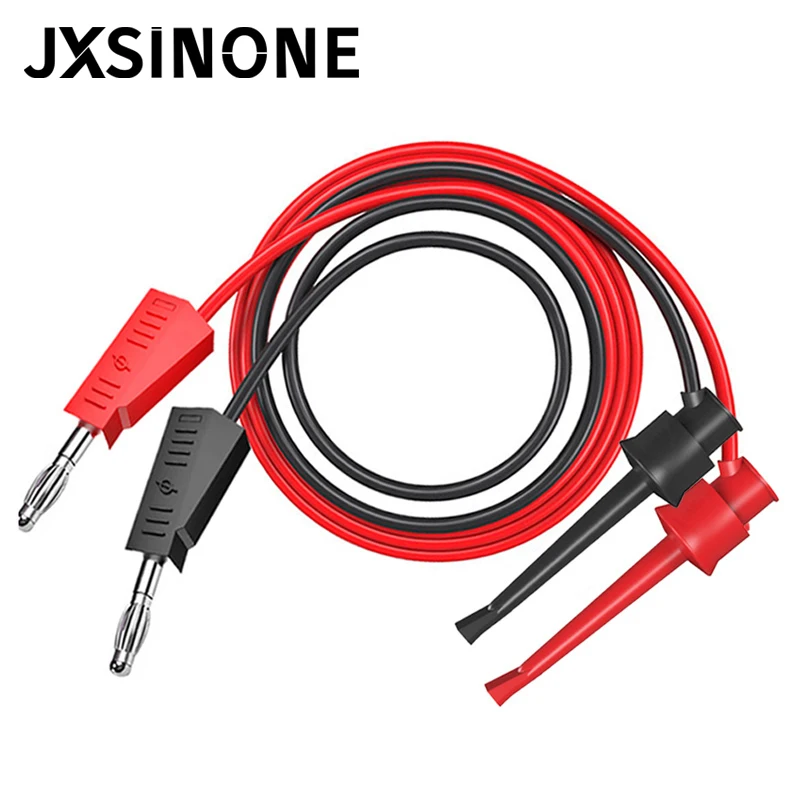 JXSINONE P1308B-3 2PCS 4mm Stackable Banana Plug to Test Hook Clip Test Leads Cable 100cm Wire  Electrical Minigrabber Connector