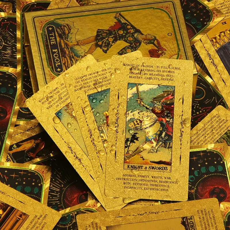 Plastic Waterproof Tarot Golden Foil Tarot Cards Full English Edition Magician Tarot Deck Board Game  English Rules