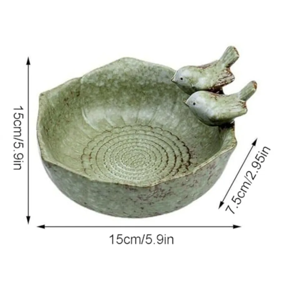 【Spot goods】5.9" Ceramic Birdbath Bowl Wild Bird Feeder Food Holder Container Bird Feeding Tray for Outside Bee Water Bath Outd view 3
