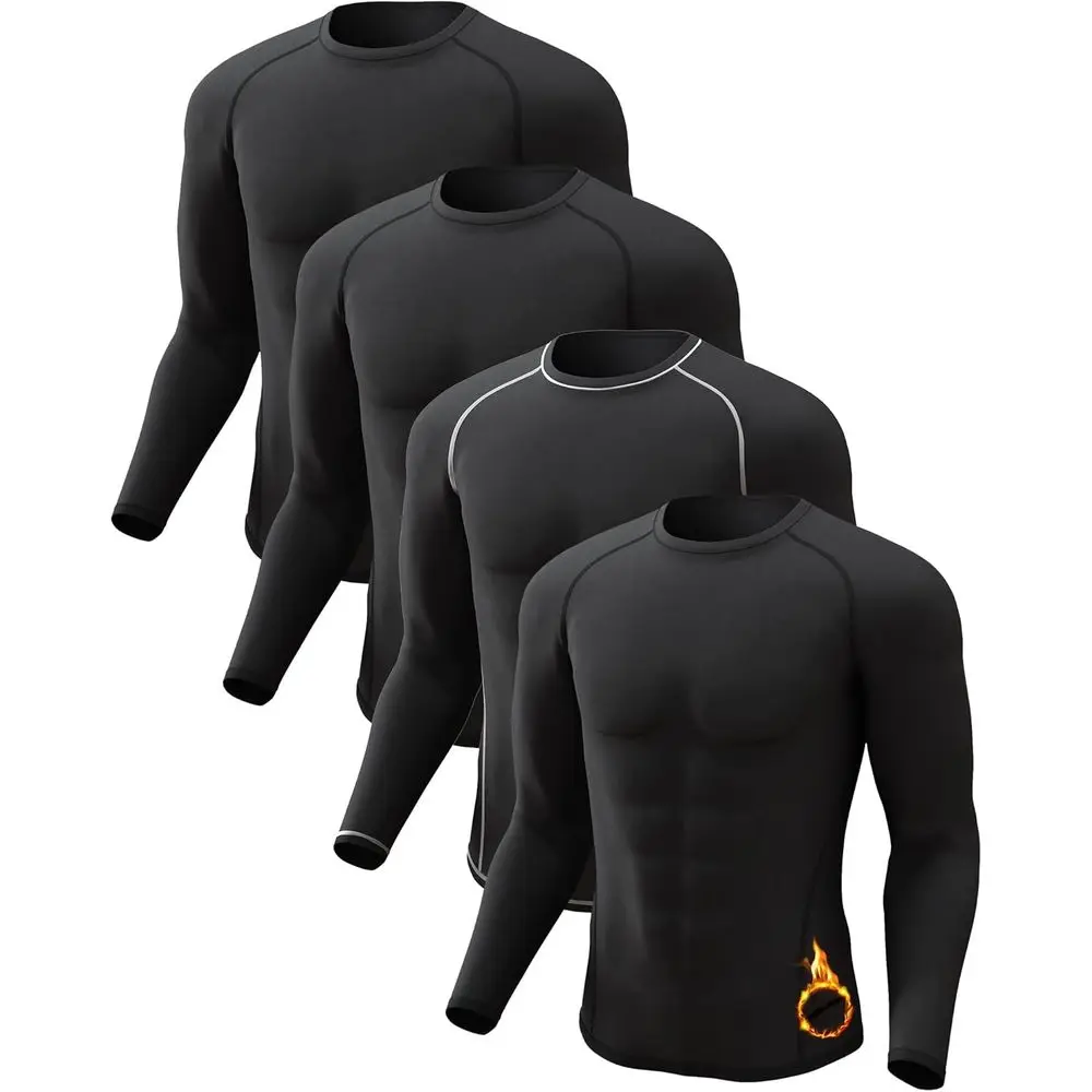 

Men's Long Sleeve Thermal Shirt - Fleece Lined Base Layer Compression Top for Athletic Sports Gear