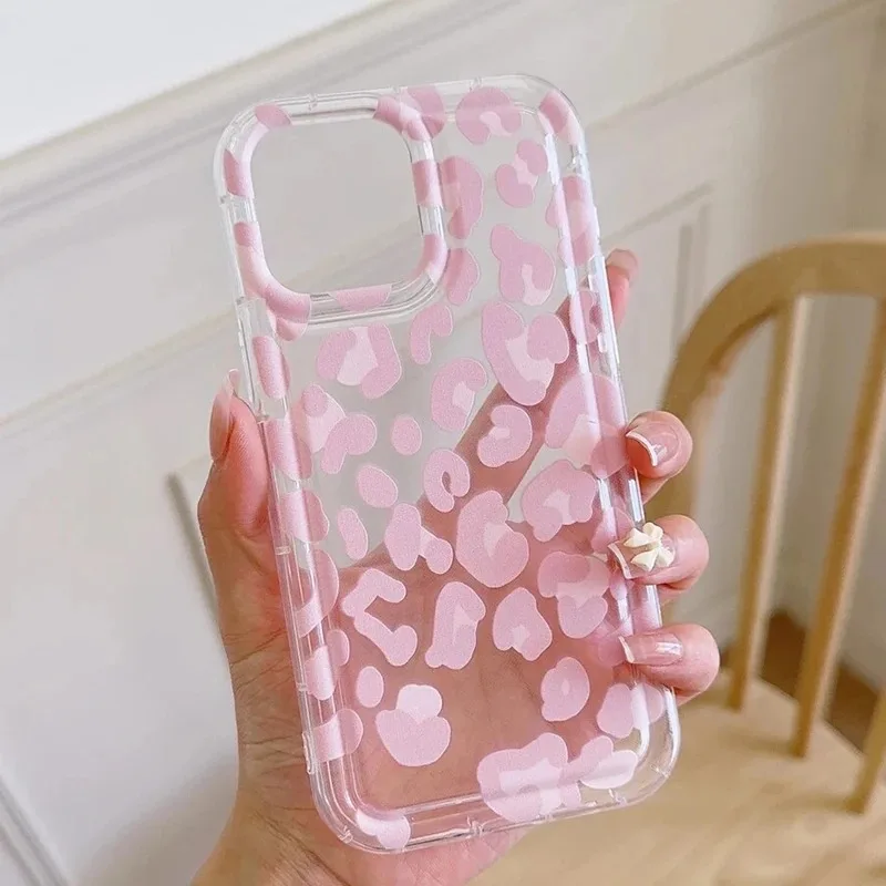 ليوبارد تصميم أنيق الوردي نمط جراب هاتف آيفون 16 15 14 13 12 11 برو ماكس 16E SE2 7 8 زائد X XR XS لينة واضح غطاء