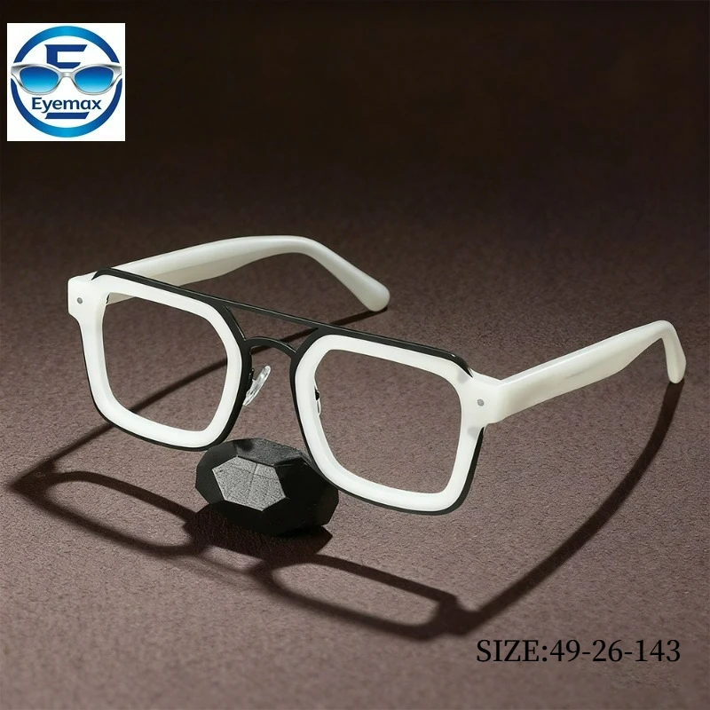 

Ретро-оправа для очков с двойным мостиком из ацетата, бело-черная контрастная, для оптических линз, модные очки для женщин и мужчин