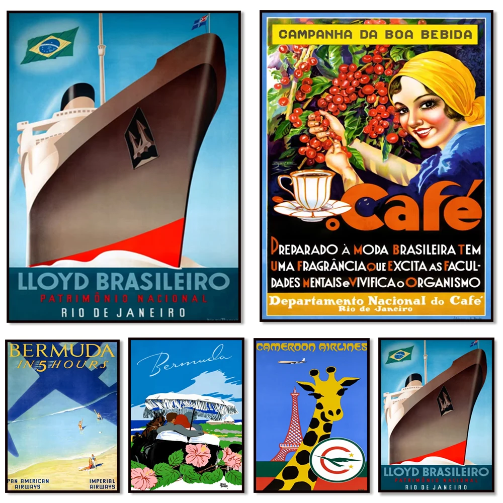 Bermuda Brazil California Cameroon vintage travel poster print wall art painting for home decoration