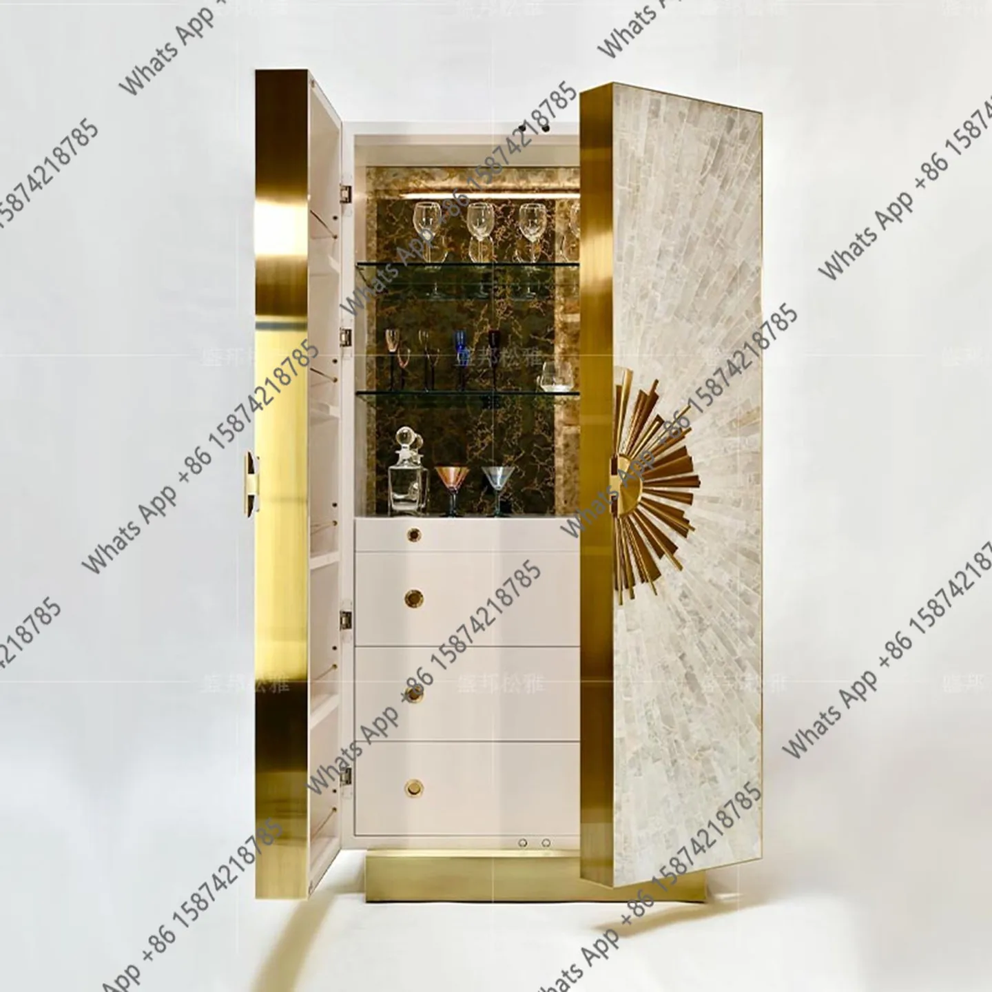 Light luxury high-end wine cabinet living room against the wall villa modern high-end glass storage side cabinet