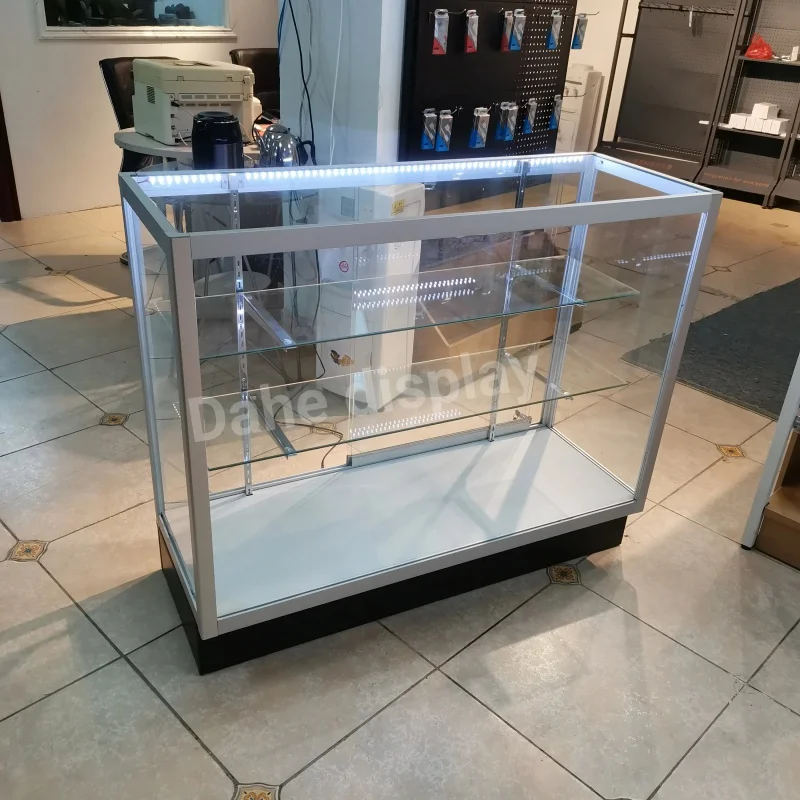 

custom.6ft high-end aluminum Full display Easy assemble counter with led glass display cabinet for shopping ma