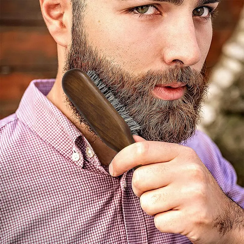 Cepillo de barba de cerdas de jabalí con mango de madera, herramienta de afeitado, cepillo para el cabello, cepillo de afeitar de madera para hombres, cepillos para bigote de estilista