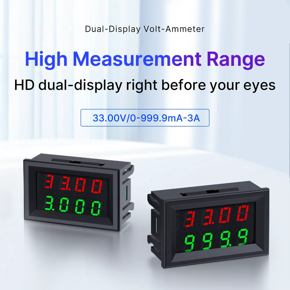 Lot de 2 voltmètres numériques à LED de 0,28 - Ampèremètre : DC 0-100 V 50 A - Avec shunt - Double affichage de couleur rouge et bleu - Testeur de tension et multimètre