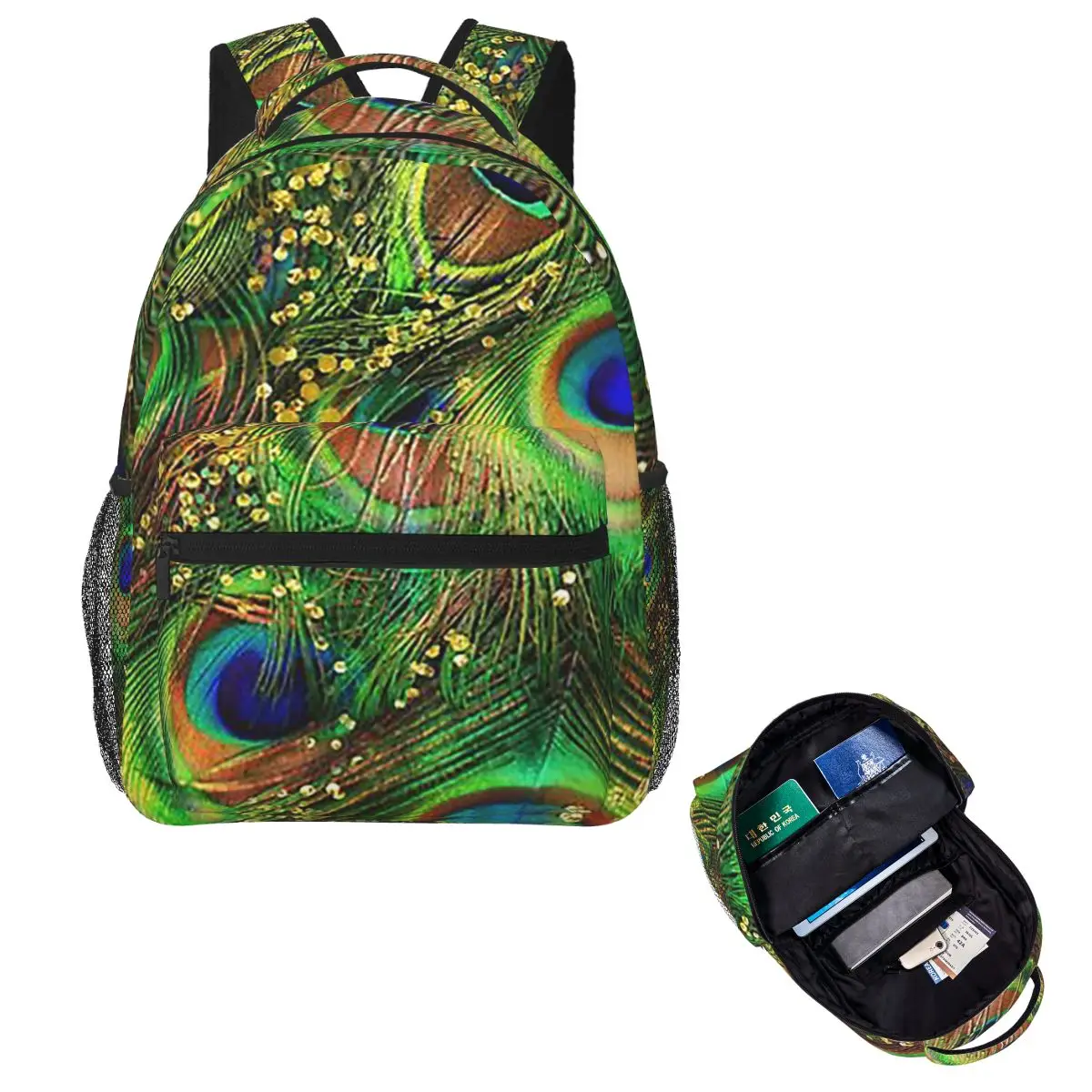 

Peacock Feathers Backpack Hot Sale Daypack Large Capacity Kids BookBag School Bag Shoulder Bags for Men Women
