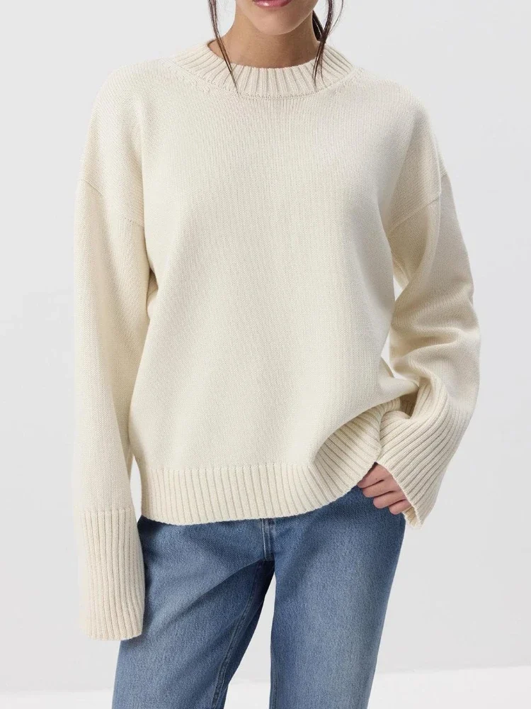 New Women's Solid Basic Knit Sweater O-Neck Long Sleeve Loose Pullover Jumper  Autumn Winter Female Casual Warm Soft Knitted Top