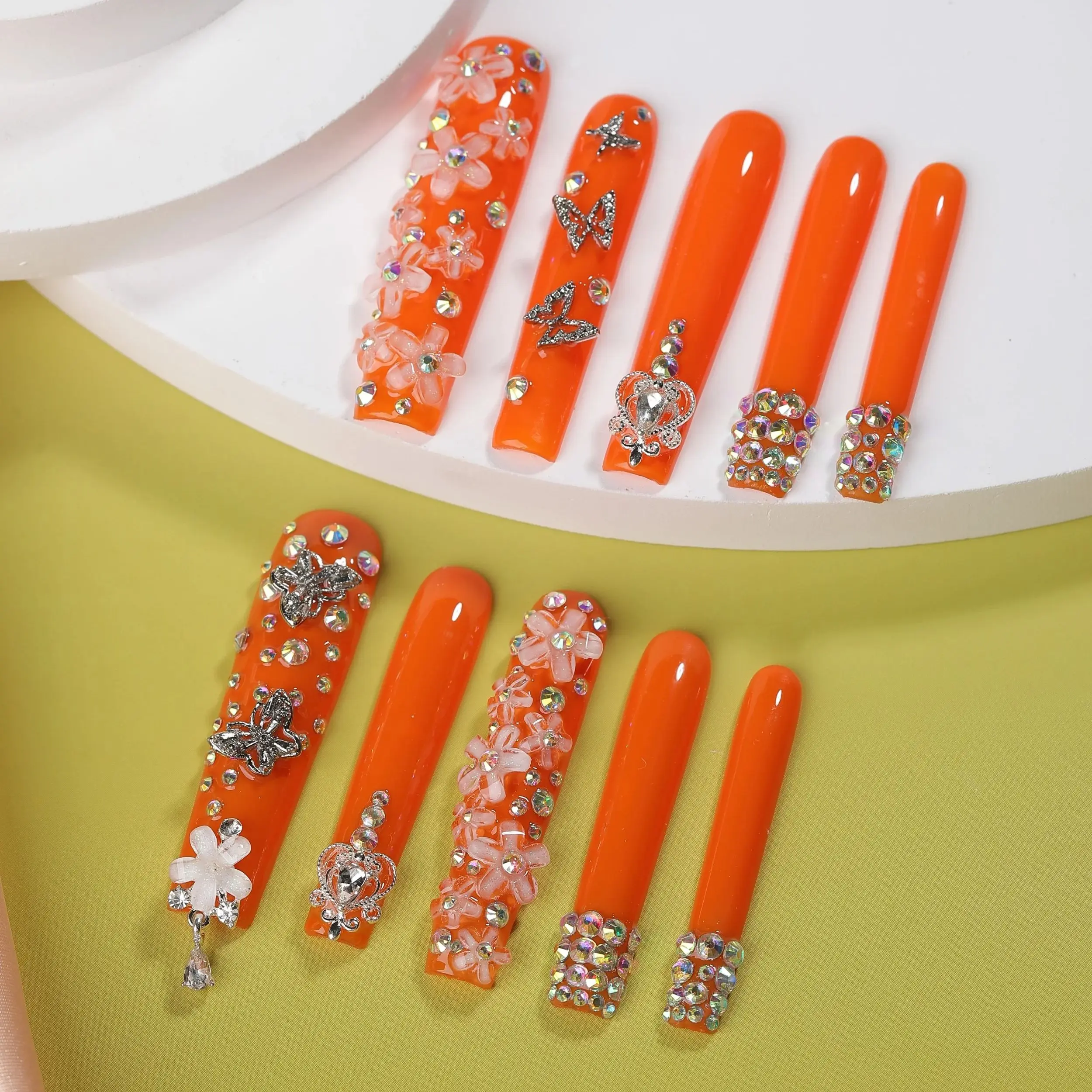 رقعة أظافر مزيفة للنساء ، زهرة ثلاثية الأبعاد ، فراشة ، ماس ، حلم ، برتقالي ، فتاة جميلة ، قوس ، خرافية ، هدية ، 10: 10000