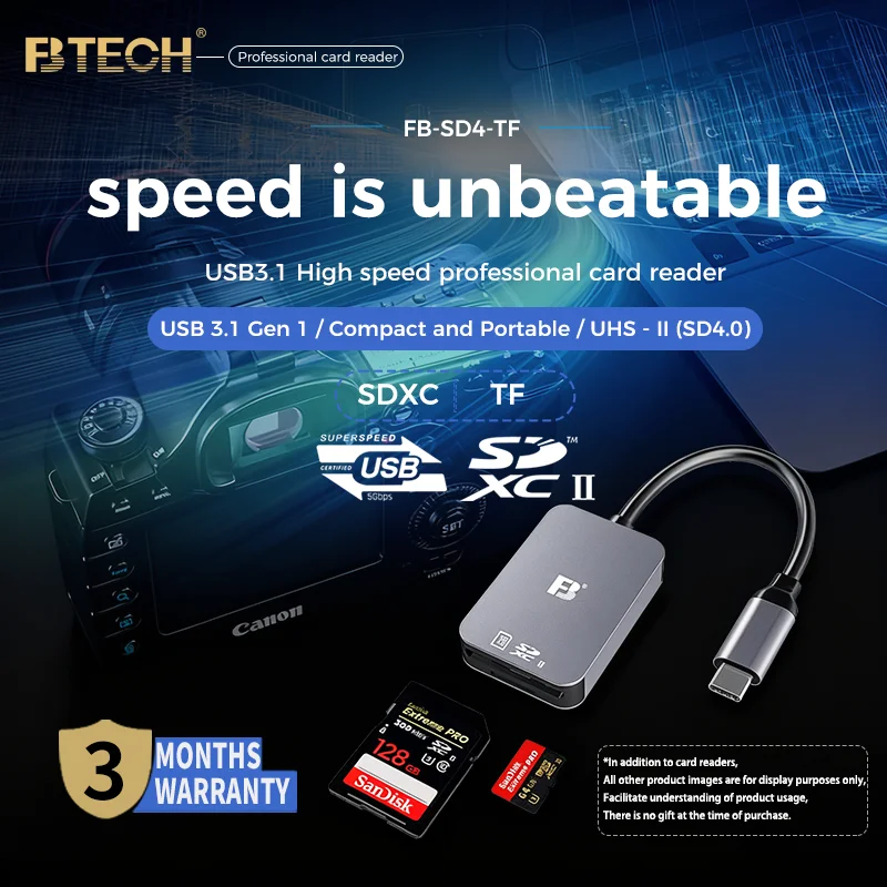 

FB High Speed USB3.1 Card Reader Compatible with SD/TF Cards UHS-II/SD 4.0 Portable for Computer/Phone/iPad Multi System Support