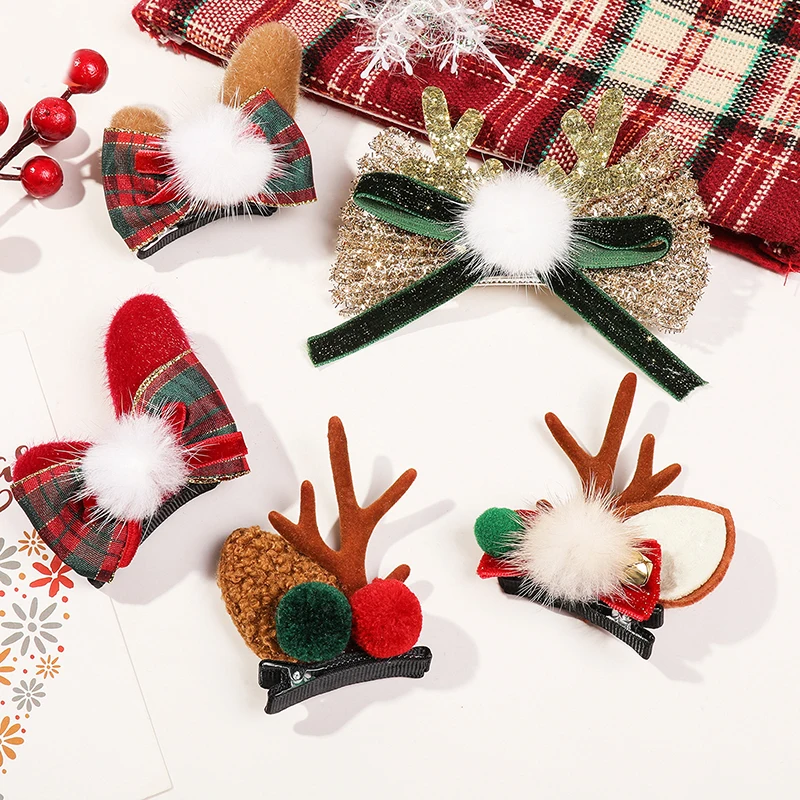 1Pc/Pair Christmas Hair Clip Reindeer Antlers Deer Ear Christmas Hair Clip For Women Girls Festival Hair Accessories Gifts