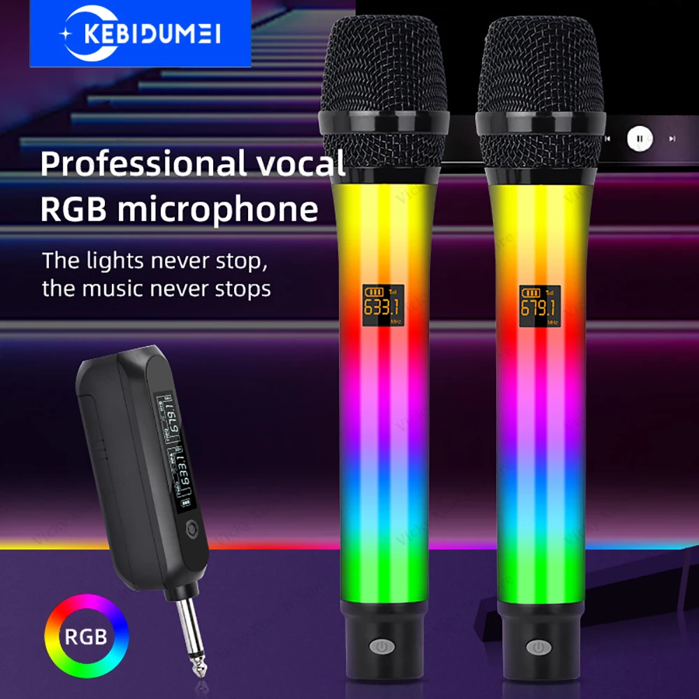 2.4G Wireless Microphone RGB Handheld Microphone Rechargeable Dynamic Karaoke Microphone For Party KTV Church Show Meeting Home