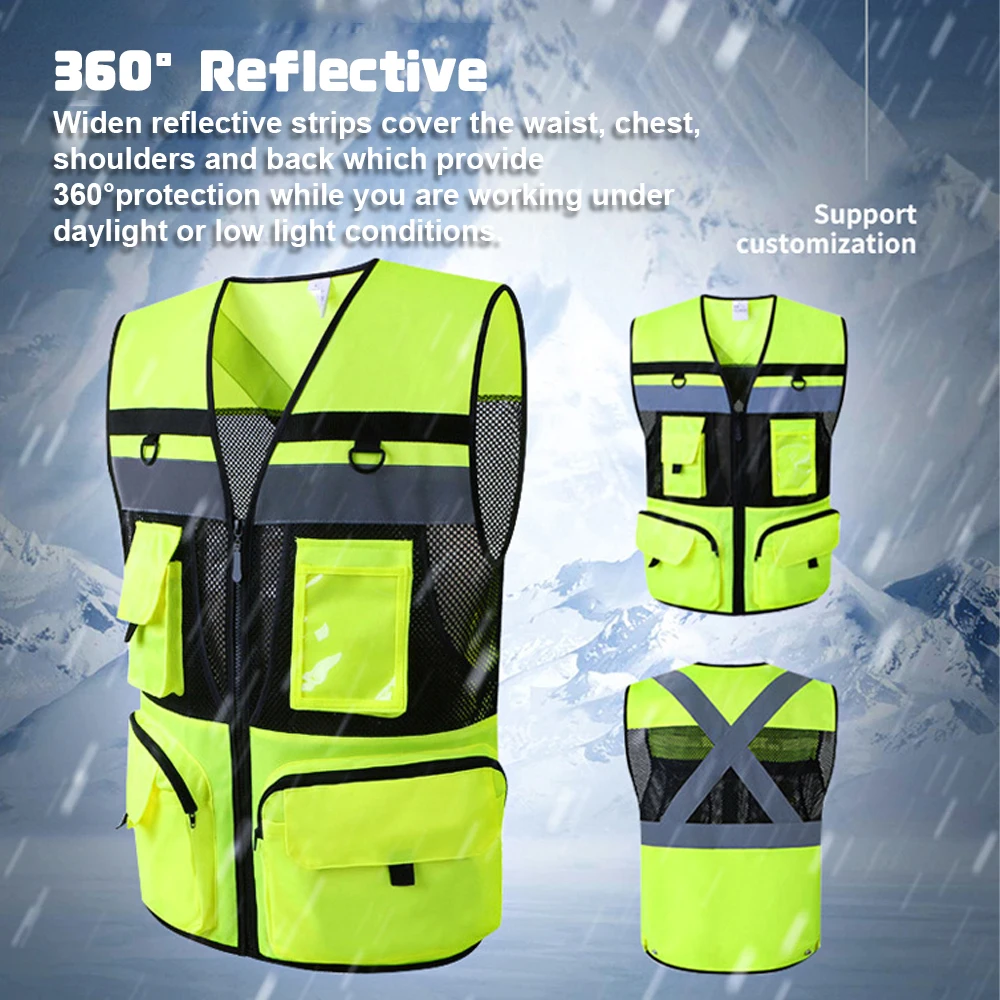 Safety Vest for Men Women with Pockets High Visibility Reflective Strap Zip Front Breathable Construction Traffic Vest