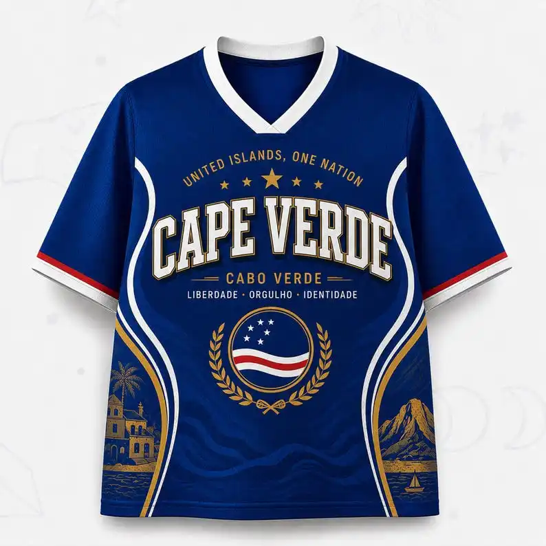 2026 Dark Horse Team Cape Verde Fan Uniform Football Print Breathable V-neck Mesh Football T-shirt Is A Must-have for Fans