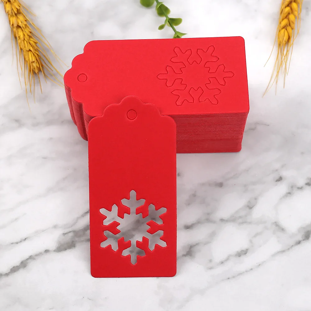 Christmas Gift Tags Snowflake Decor Blank White Red Kraft Paper Tag Xmas Packaging Decoration Supplies Noel Natal Navidad 50pcs