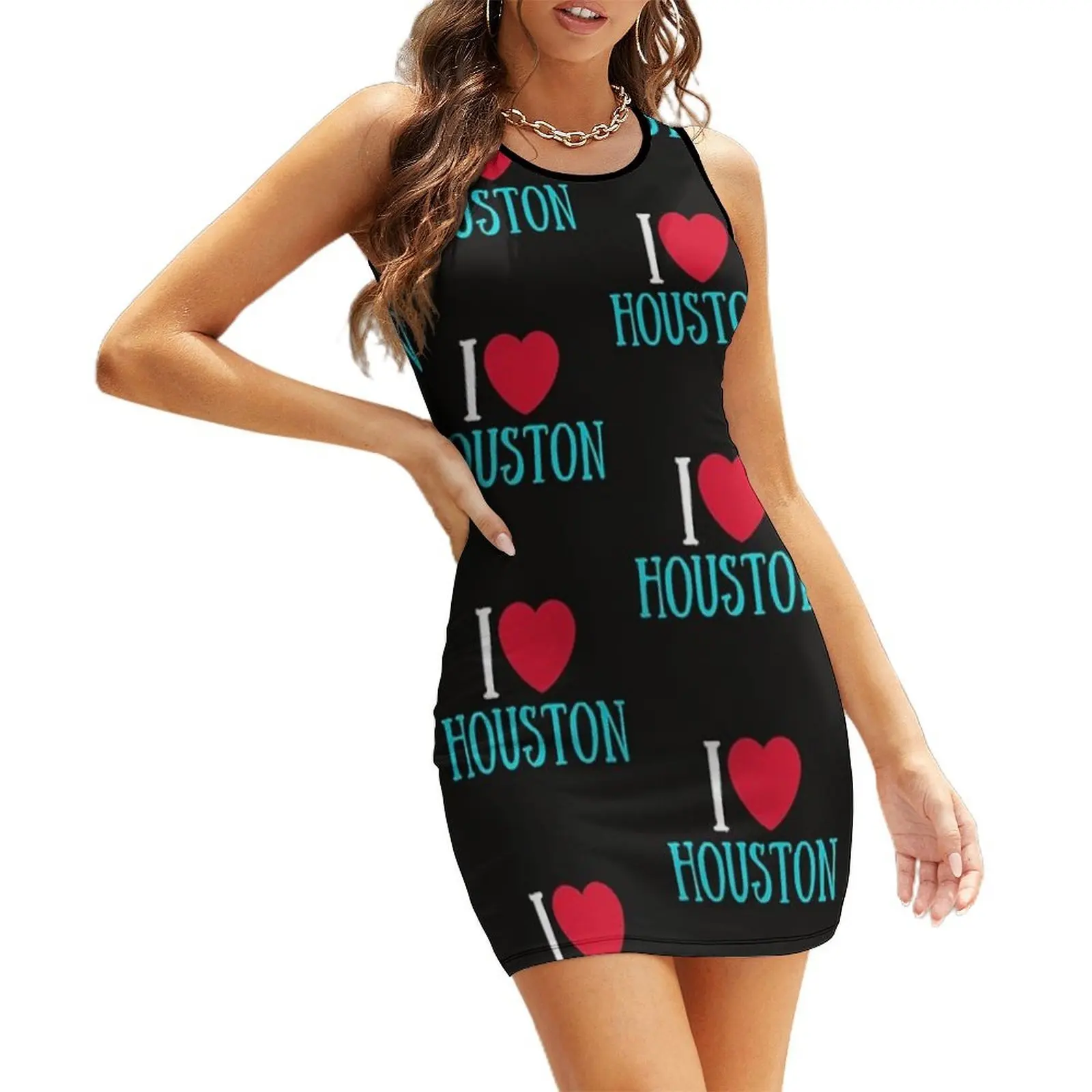 

I Love Houston Texas State Of America Souvenir Pride Sleeveless Sundress women's clothing trend 2025
